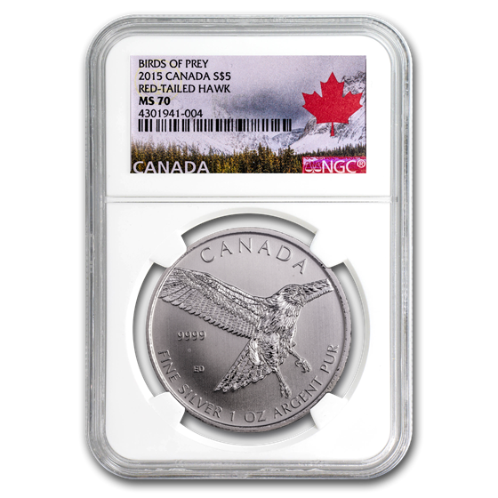 2015 RCM 1 oz Silver Birds of Prey Red Tailed Hawk MS-70 NGC 2015 RCM 1 oz Silver Birds of Prey Red Tailed Hawk MS-70 NGC